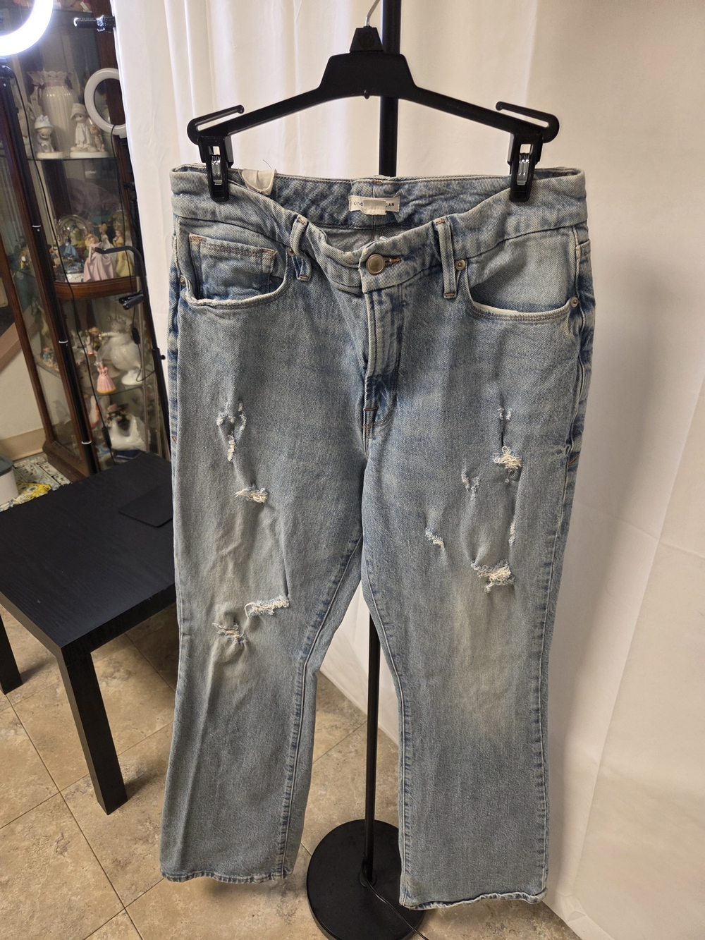 Good American Light Wash Distressed Boyfriend Jeans